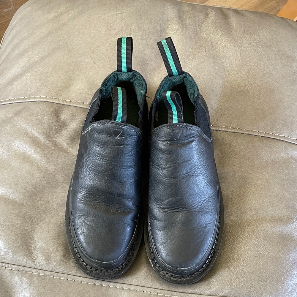 Georgia Giant Black Leather Slip-On work boot with Teal Accent Pull Tabs